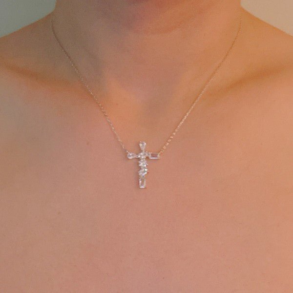 Modern Mixed - Cut Stone Cross Pendant Necklace - Demented Sisters