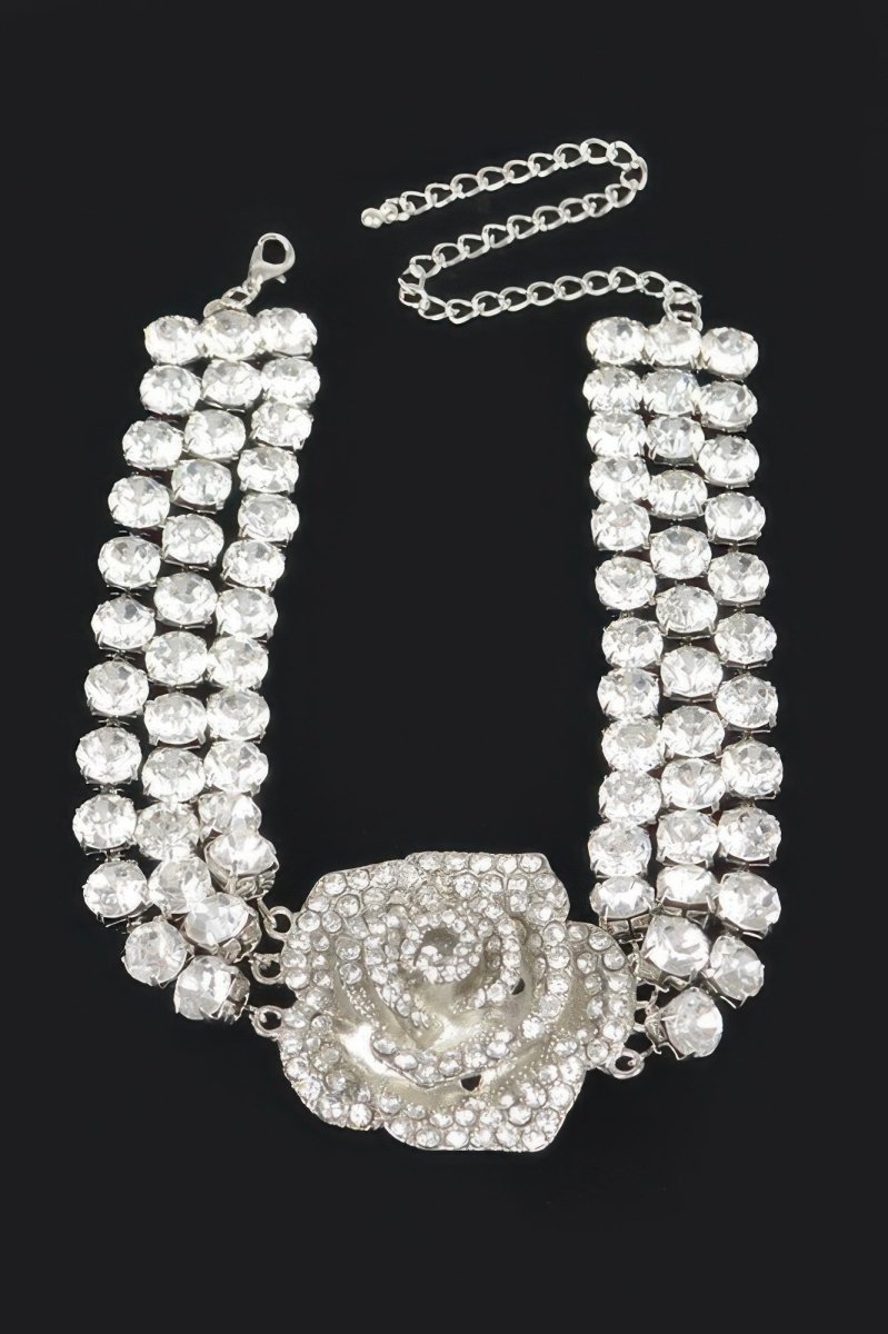 Multi Rhinestone Flower Choker - Demented Sisters