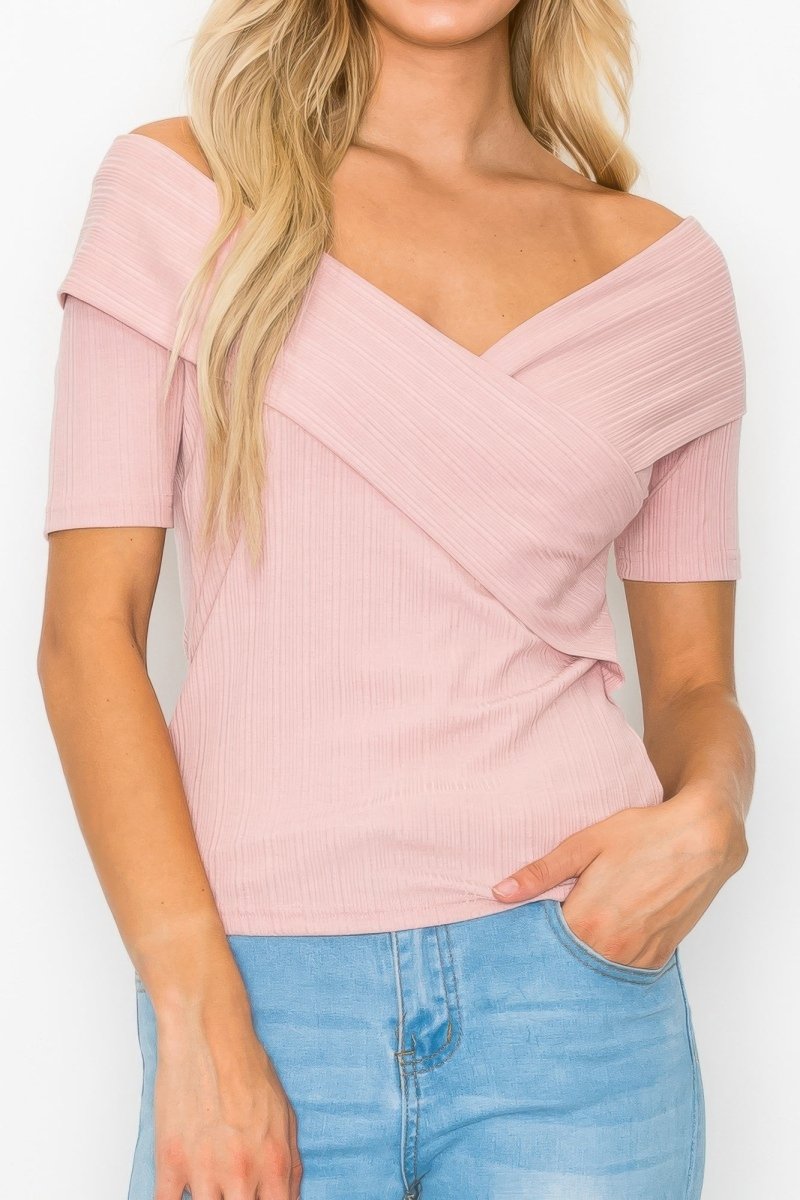 Off The Shoulder Crisscross Ribbed Top - Demented Sisters