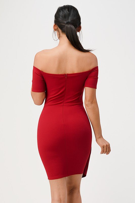 off the shoulder front twist bodycon dress - Demented Sisters