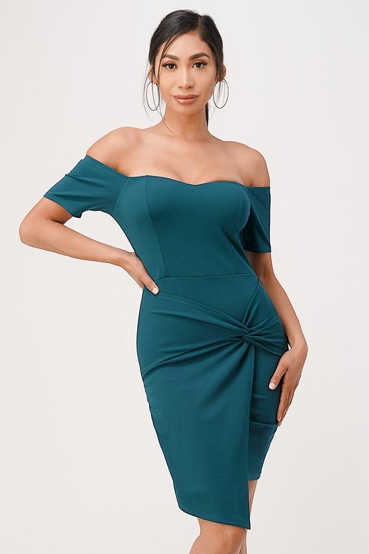 off the shoulder front twist bodycon dress - Demented Sisters