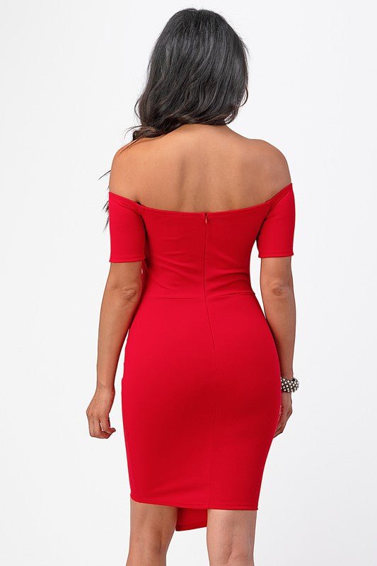 off the shoulder front twist bodycon dress - Demented Sisters
