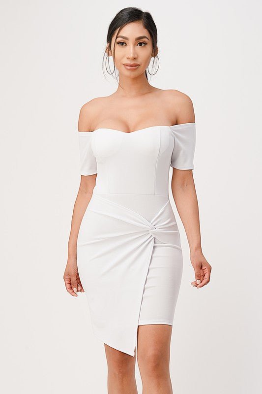 off the shoulder front twist bodycon dress - Demented Sisters
