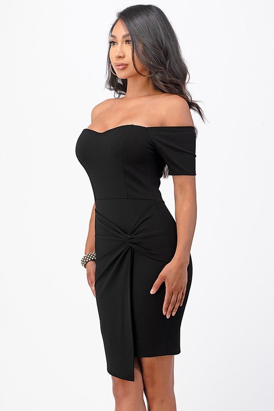 off the shoulder front twist bodycon dress - Demented Sisters