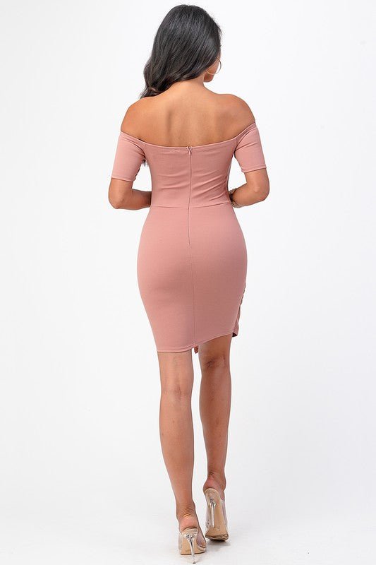 off the shoulder front twist bodycon dress - Demented Sisters