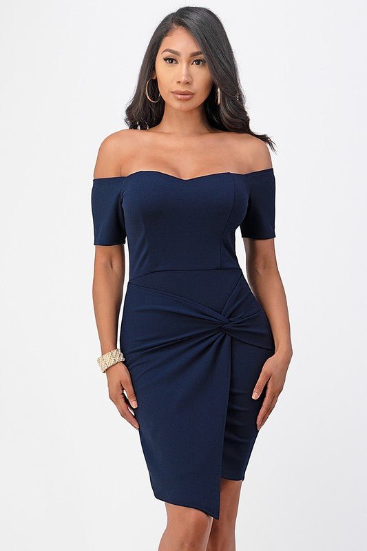 off the shoulder front twist bodycon dress - Demented Sisters