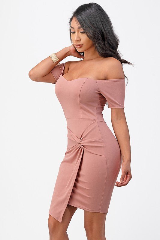 off the shoulder front twist bodycon dress - Demented Sisters