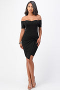 off the shoulder front twist bodycon dress - Demented Sisters