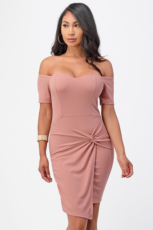 off the shoulder front twist bodycon dress - Demented Sisters