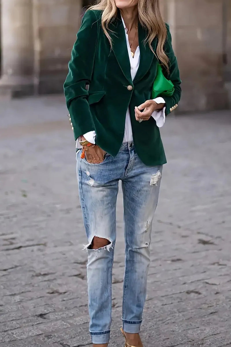 One Button Lapel Collar Long Sleeve Blazer - Demented Sisters