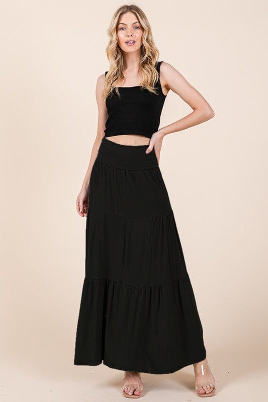 Tiered Ruffle Maxi Skirt with Foldover Waist – Soft Stretch & Movement - Demented Sisters