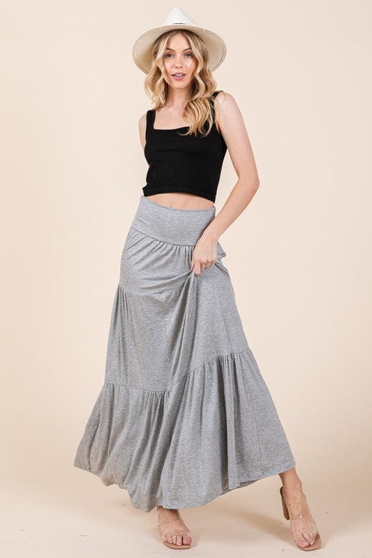 Tiered Ruffle Maxi Skirt with Foldover Waist – Soft Stretch & Movement - Demented Sisters