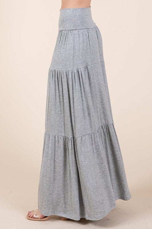 Tiered Ruffle Maxi Skirt with Foldover Waist – Soft Stretch & Movement - Demented Sisters