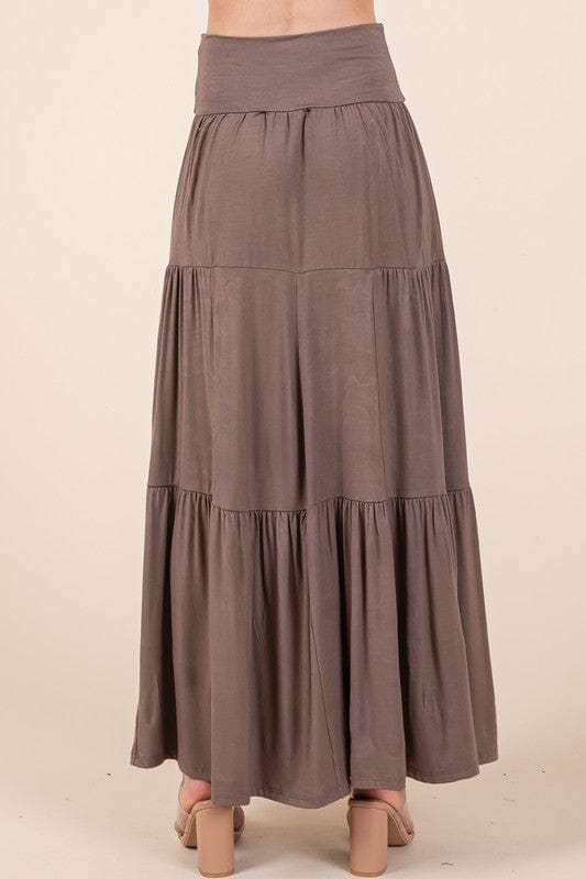 Tiered Ruffle Maxi Skirt with Foldover Waist – Soft Stretch & Movement - Demented Sisters