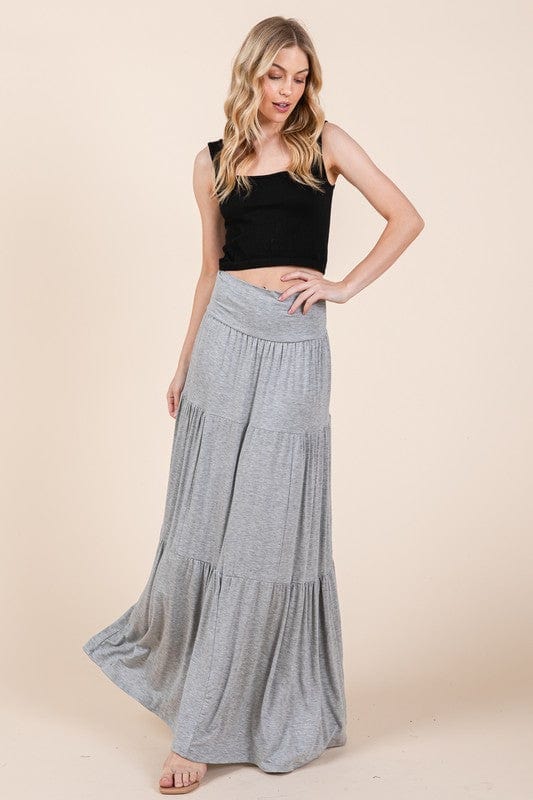 Tiered Ruffle Maxi Skirt with Foldover Waist – Soft Stretch & Movement - Demented Sisters