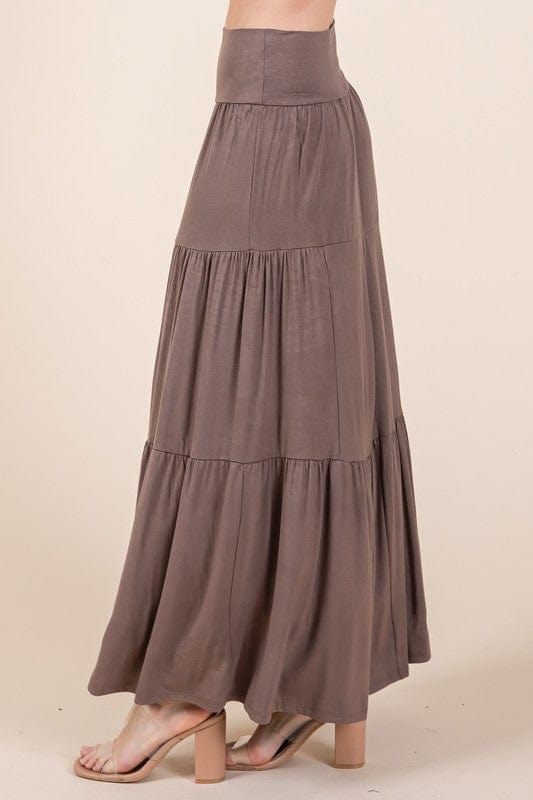 Tiered Ruffle Maxi Skirt with Foldover Waist – Soft Stretch & Movement - Demented Sisters