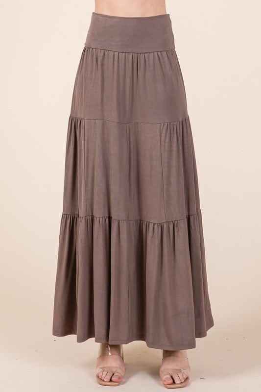 Tiered Ruffle Maxi Skirt with Foldover Waist – Soft Stretch & Movement - Demented Sisters