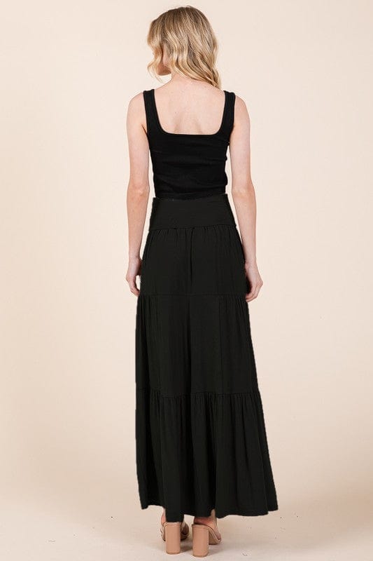 Tiered Ruffle Maxi Skirt with Foldover Waist – Soft Stretch & Movement - Demented Sisters