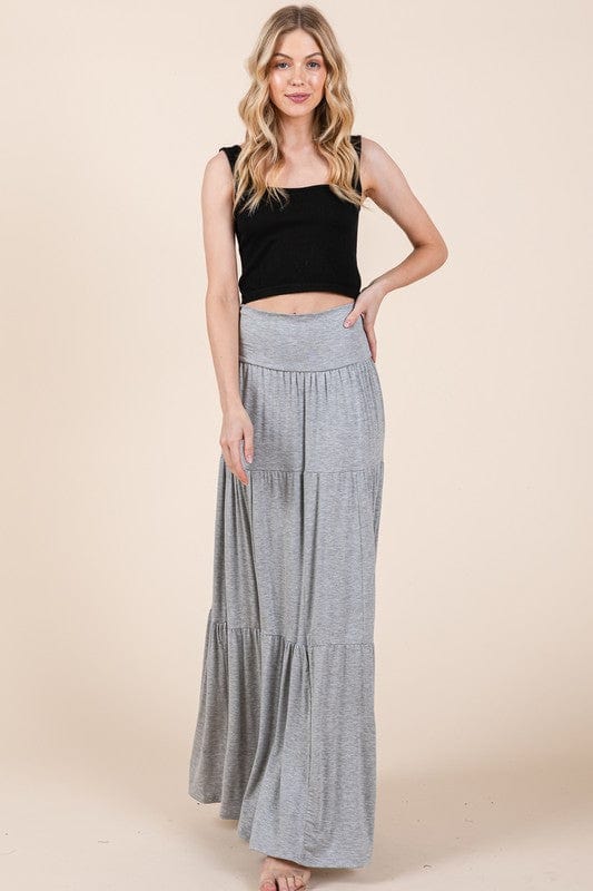 Tiered Ruffle Maxi Skirt with Foldover Waist – Soft Stretch & Movement - Demented Sisters