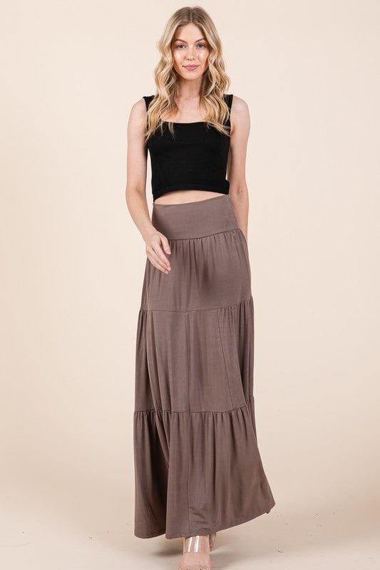 Tiered Ruffle Maxi Skirt with Foldover Waist – Soft Stretch & Movement - Demented Sisters