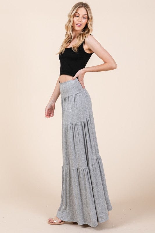 Tiered Ruffle Maxi Skirt with Foldover Waist – Soft Stretch & Movement - Demented Sisters