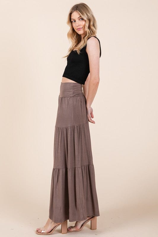 Tiered Ruffle Maxi Skirt with Foldover Waist – Soft Stretch & Movement - Demented Sisters