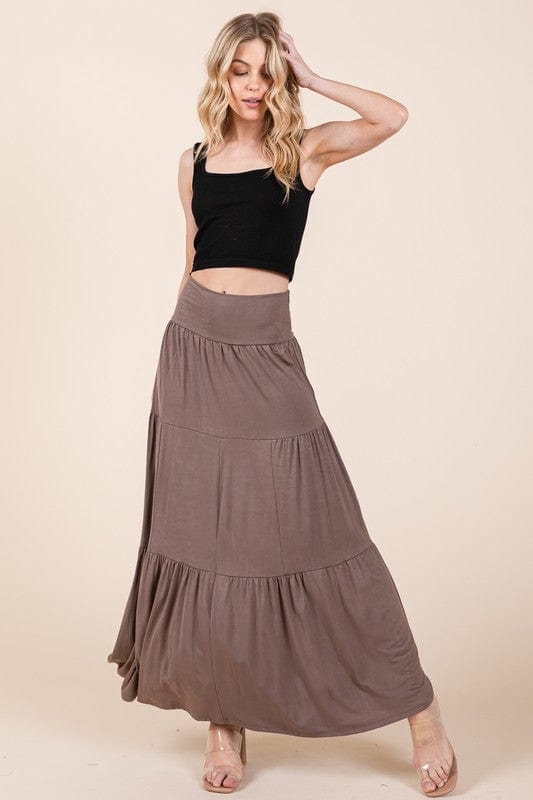 Tiered Ruffle Maxi Skirt with Foldover Waist – Soft Stretch & Movement - Demented Sisters