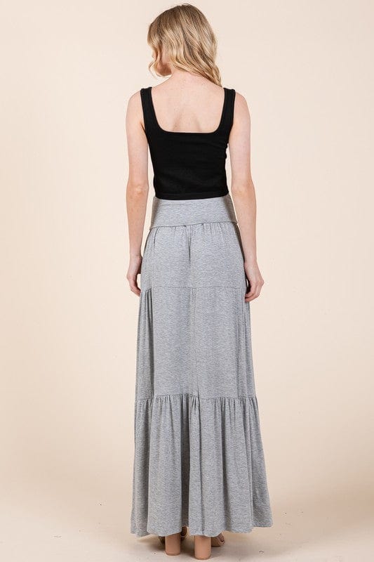 Tiered Ruffle Maxi Skirt with Foldover Waist – Soft Stretch & Movement - Demented Sisters