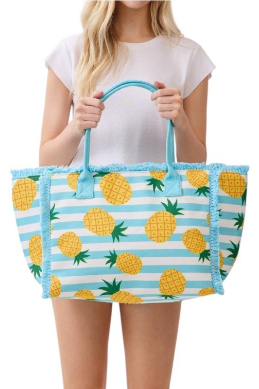 Pineapple Stripe Fringe Tote Bag - Demented Sisters