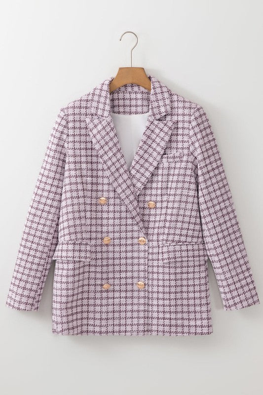 Plaid Tweed Long Sleeve Buttoned Blazer - Demented Sisters