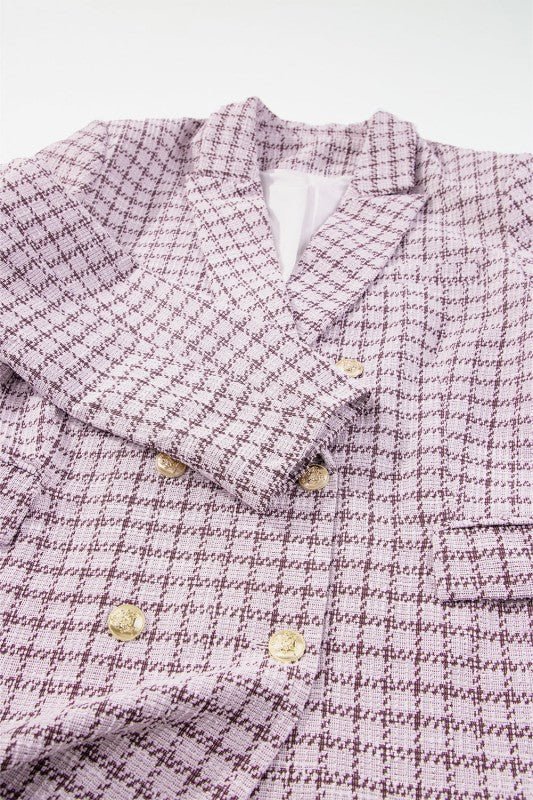 Plaid Tweed Long Sleeve Buttoned Blazer - Demented Sisters