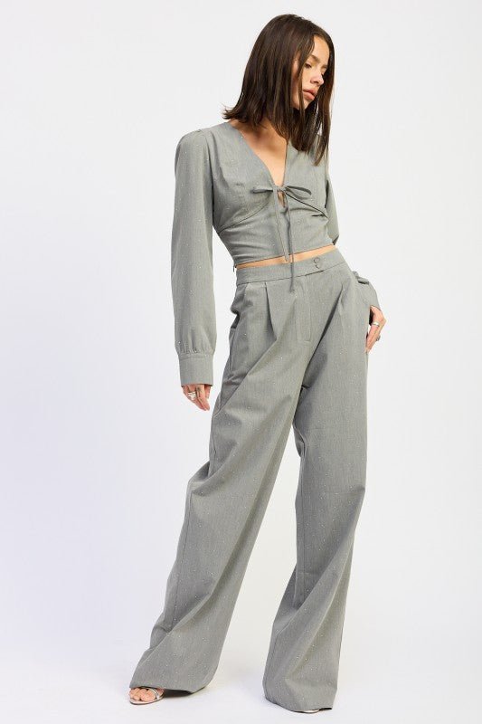 PLEATED WIDE LEG TROUSER WITH RHINESTONES - Demented Sisters