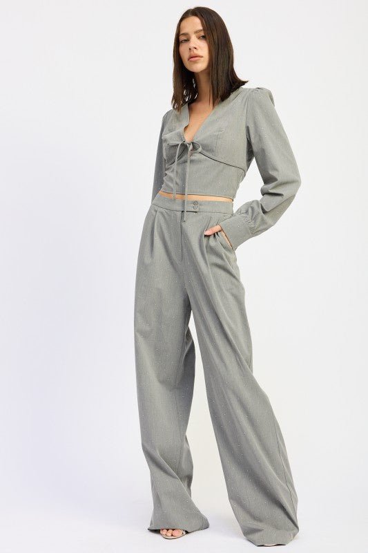 PLEATED WIDE LEG TROUSER WITH RHINESTONES - Demented Sisters