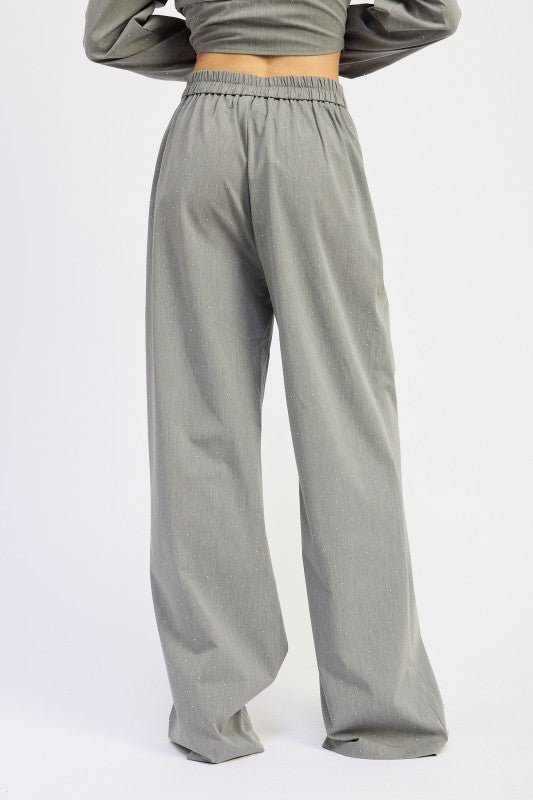 PLEATED WIDE LEG TROUSER WITH RHINESTONES - Demented Sisters