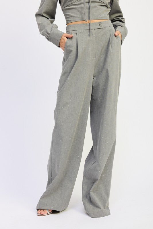 PLEATED WIDE LEG TROUSER WITH RHINESTONES - Demented Sisters