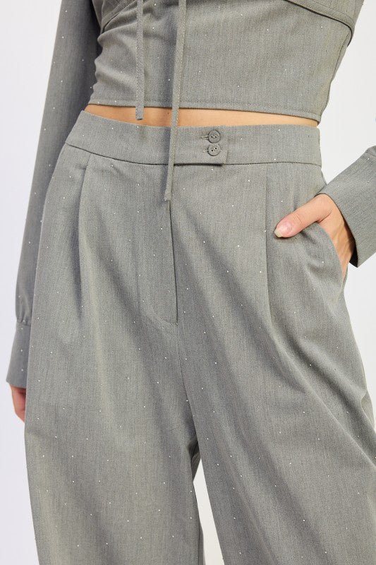 PLEATED WIDE LEG TROUSER WITH RHINESTONES - Demented Sisters