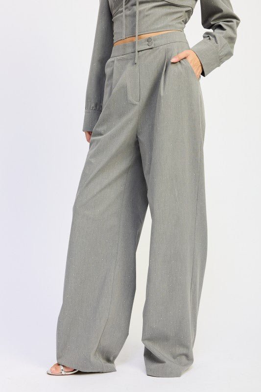 PLEATED WIDE LEG TROUSER WITH RHINESTONES - Demented Sisters