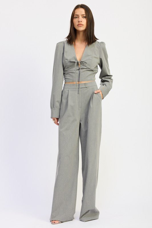 PLEATED WIDE LEG TROUSER WITH RHINESTONES - Demented Sisters