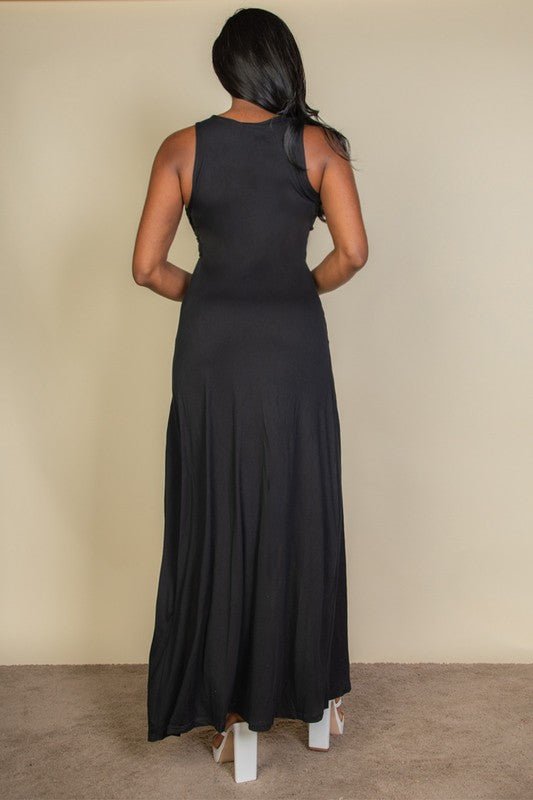 Plunge Neck Thigh Split Dress - Demented Sisters