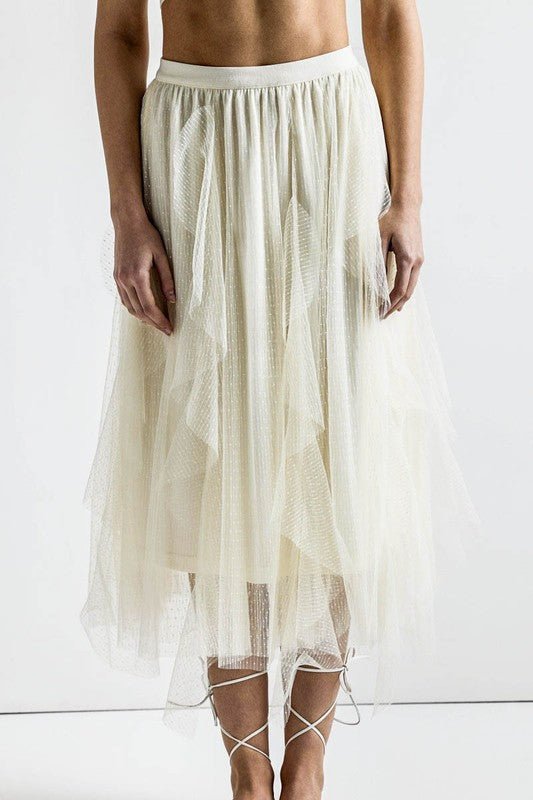 Plus Waterfall PolkaDot Mesh Ruffle Midi Skirt - Demented Sisters