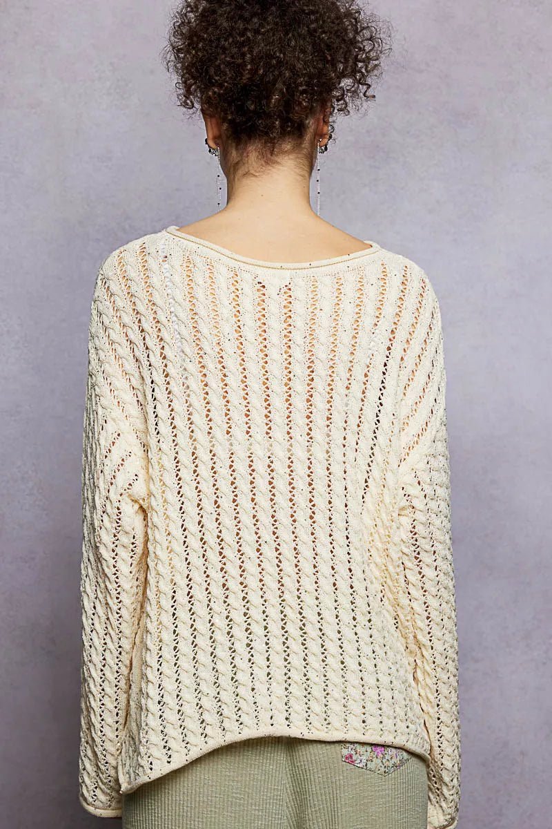 POL Openwork Round Neck Knit Top with Shiny Detail - Demented Sisters