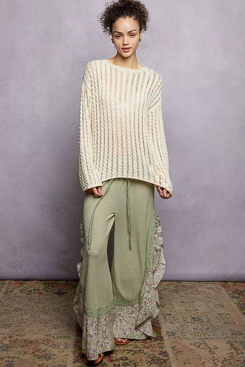 POL Openwork Round Neck Knit Top with Shiny Detail - Demented Sisters