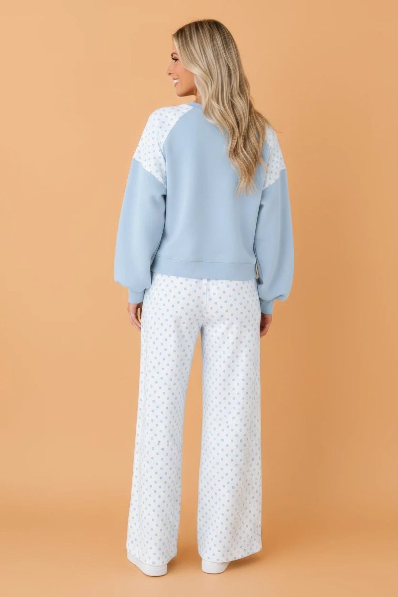 Polka Dot Patchwork Crop Sweatshirt & Pants Set - Demented Sisters