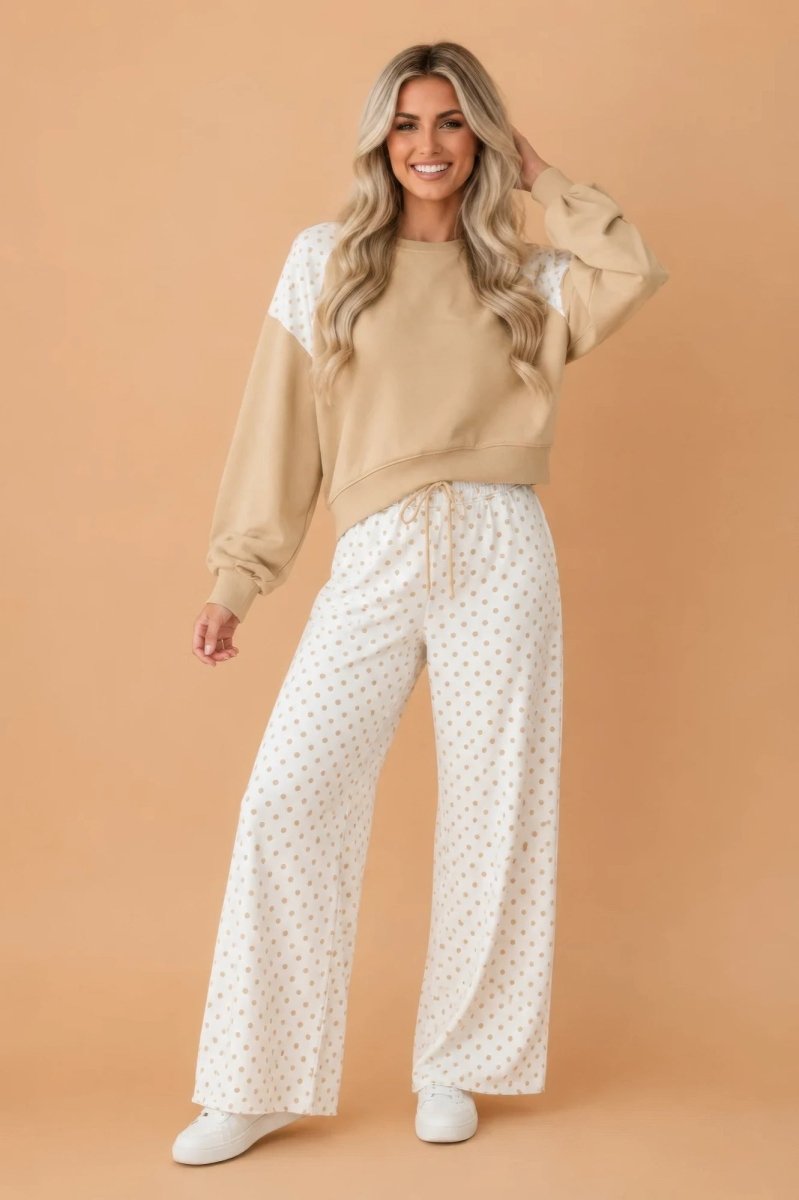 Polka Dot Patchwork Crop Sweatshirt & Pants Set - Demented Sisters