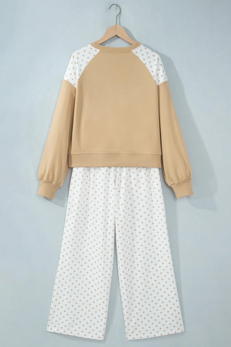 Polka Dot Patchwork Crop Sweatshirt & Pants Set - Demented Sisters