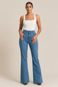 Premium Wide Leg Flare Jean Medium Wash - Demented Sisters