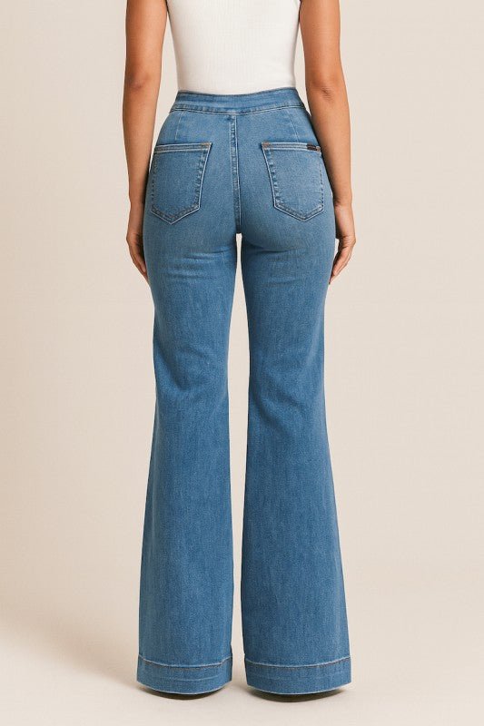 Premium Wide Leg Flare Jean Medium Wash - Demented Sisters