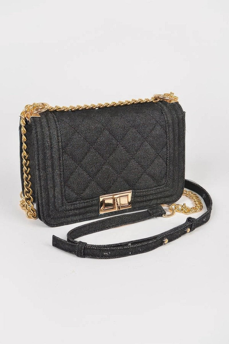 Quilted Denim Crossbody Bag - Demented Sisters