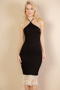 Ribbed Halter Neck Fringe Midi Dress - Demented Sisters