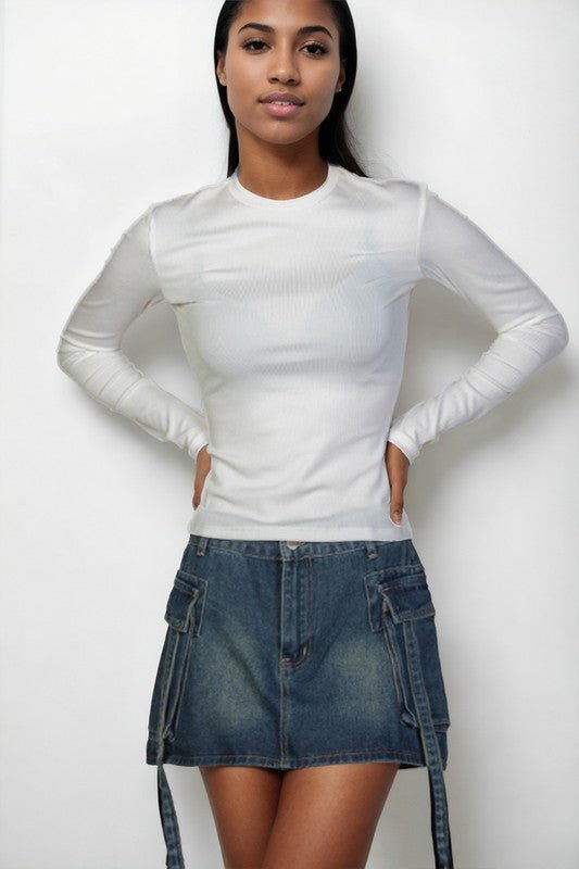 Ribbed Round Neck Long Sleeve Top - Demented Sisters